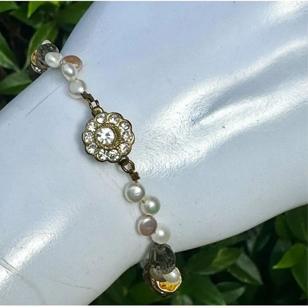 Authentic pearl smoky quartz beaded bracelet